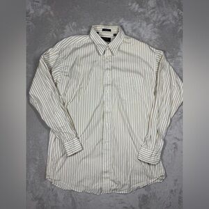 Chaps Ralph Lauren Yellow White Striped Button Down Cotton Dress Shirt 16.5